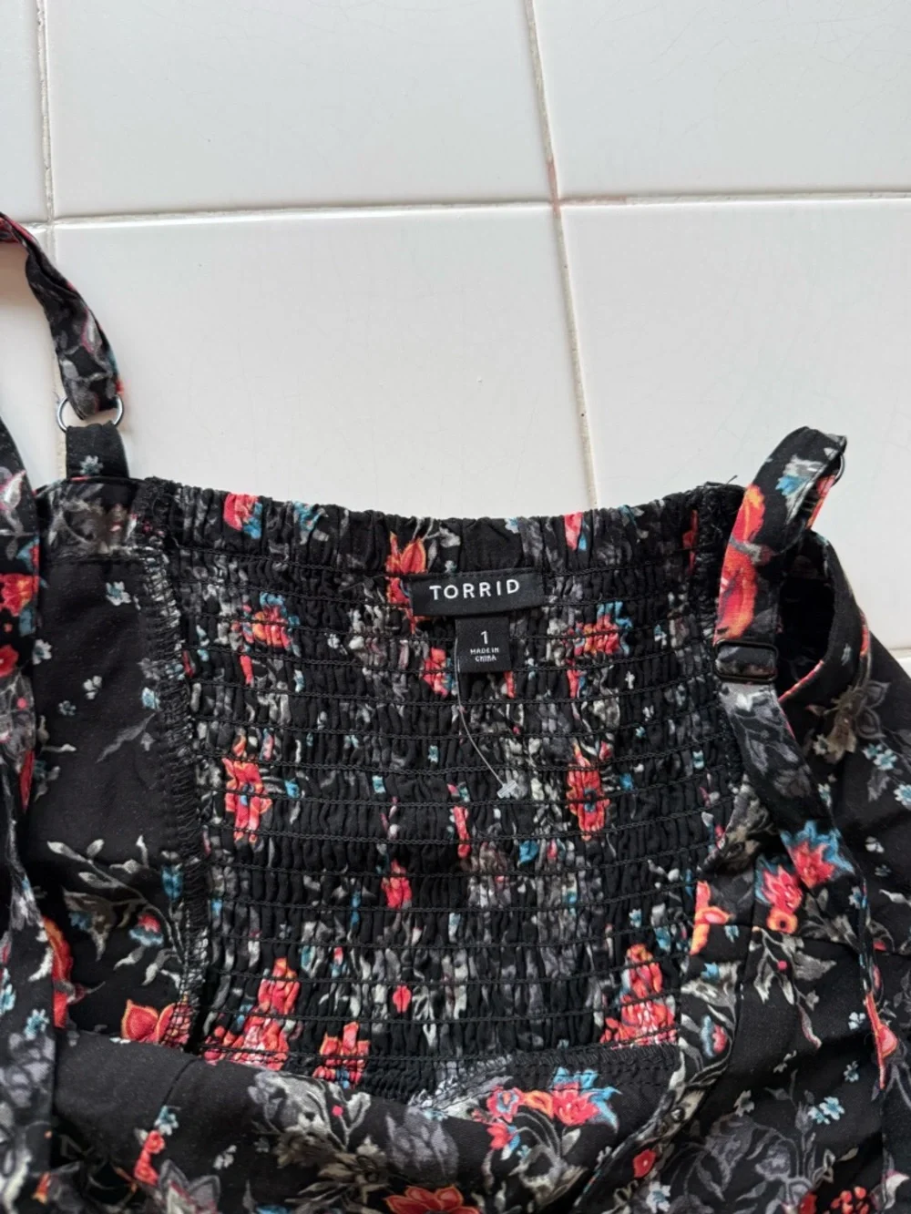 Torrid - Black Floral Skater Dress Smocked Sleeveless Summer NWOT Size 1 (16/18) - Picture 12 of 15